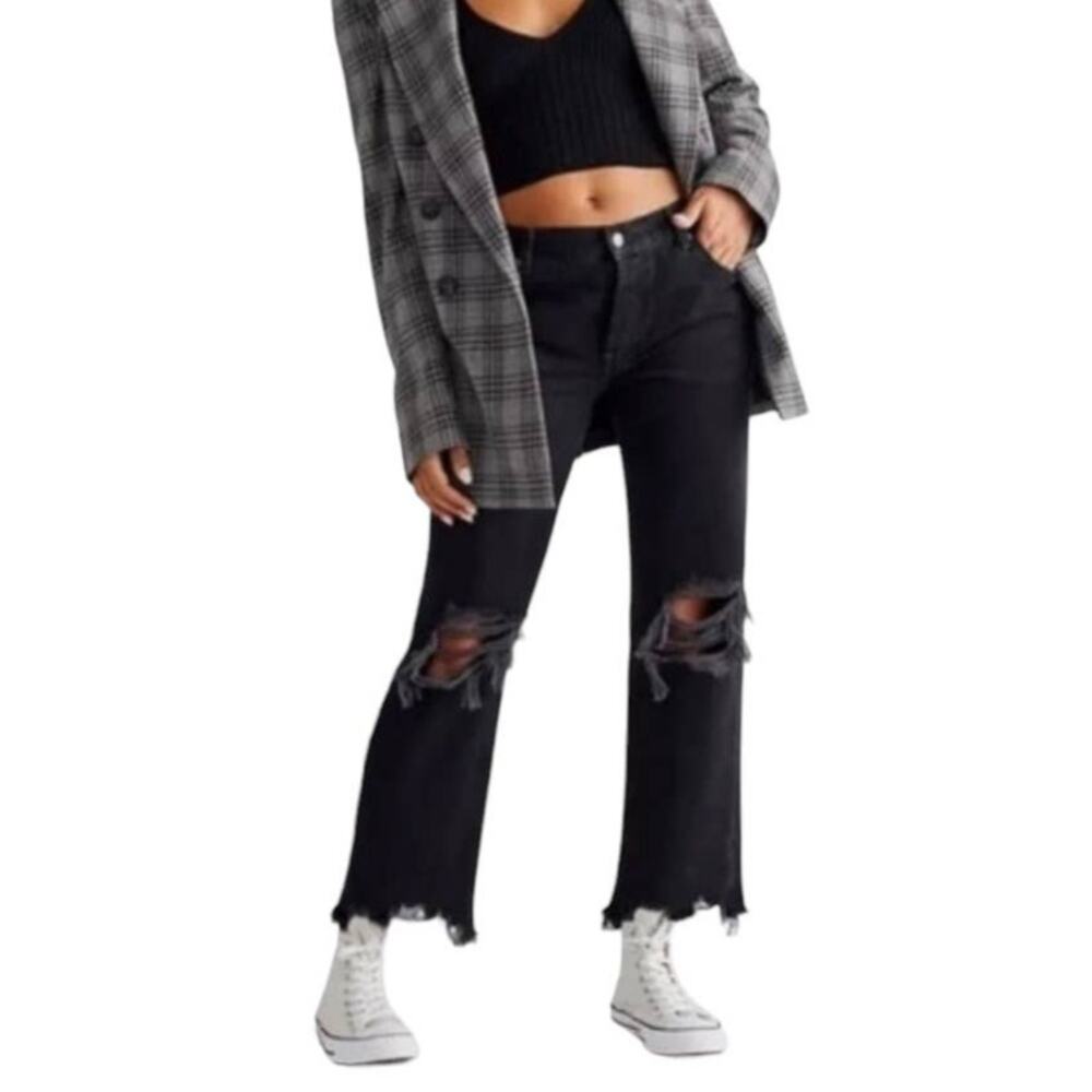 Free People Maggie Distressed Straight Leg Crop Jean Women's 27 Black